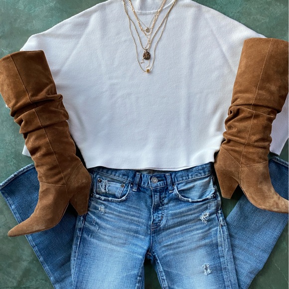 Zesica Sweaters - Soft White Mock Turtleneck Ribbed Sweater